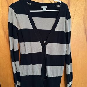 Black and gray striped cardigan with buttons